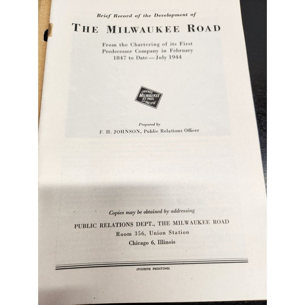The Milwaukee Road 1847-1944 Railway History Booklet Vintage 6 x 9 Inches - Picture 8 of 14
